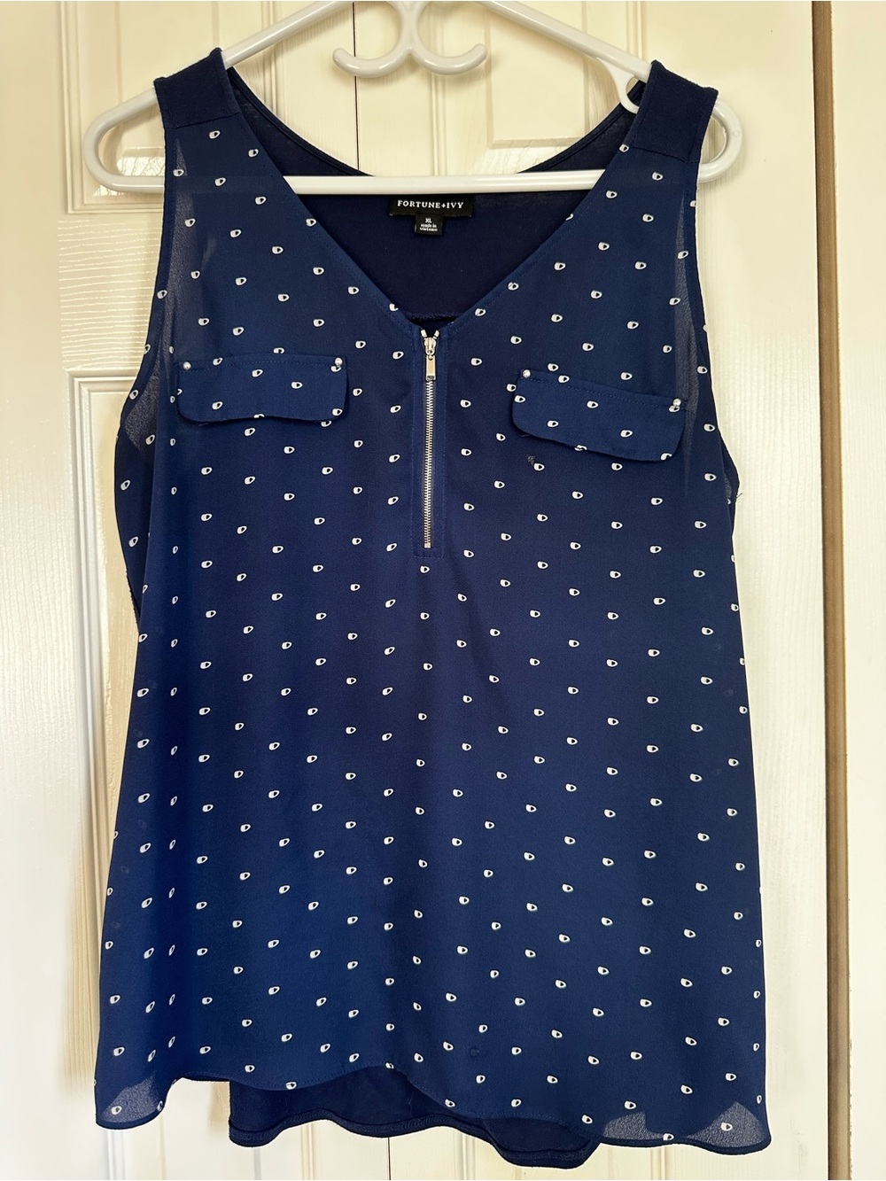 Fortune & Ivy Navy Sleeveless Zip-Front Eyelet Print Camisole #50